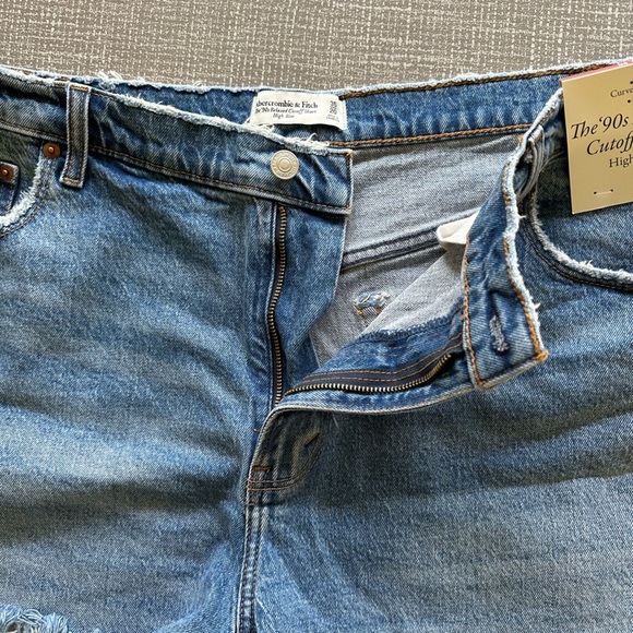 Abercrombie & Fitch Sz 35 20 Distressed Shorts Curve Love 90s High Rise Cut Off - Picture 8 of 12